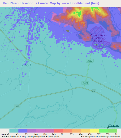 Ban Phrao,Thailand Elevation Map