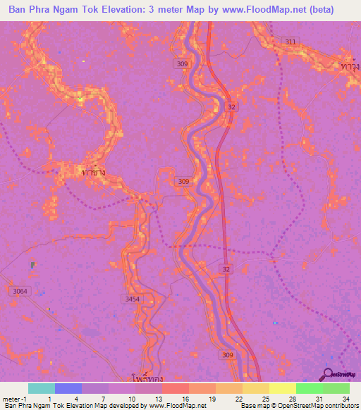 Ban Phra Ngam Tok,Thailand Elevation Map