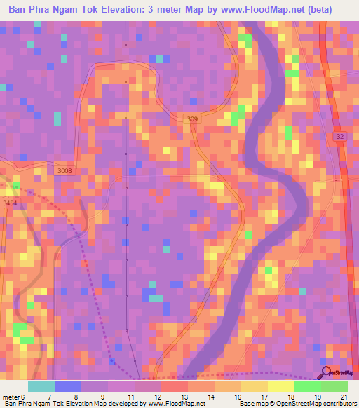 Ban Phra Ngam Tok,Thailand Elevation Map