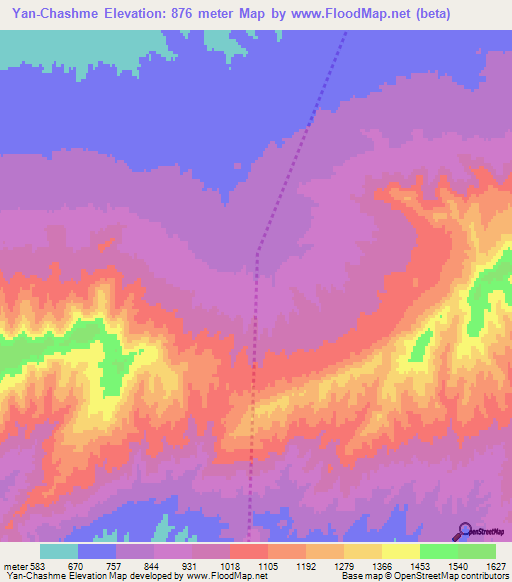 Yan-Chashme,Turkmenistan Elevation Map