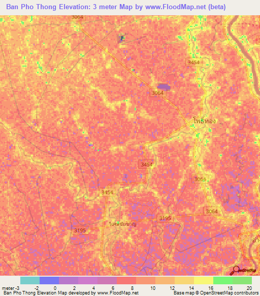 Ban Pho Thong,Thailand Elevation Map