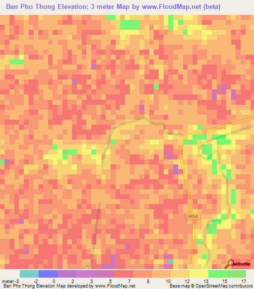 Ban Pho Thong,Thailand Elevation Map