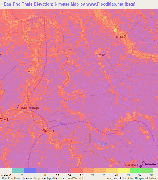 Ban Pho Thale,Thailand Elevation Map