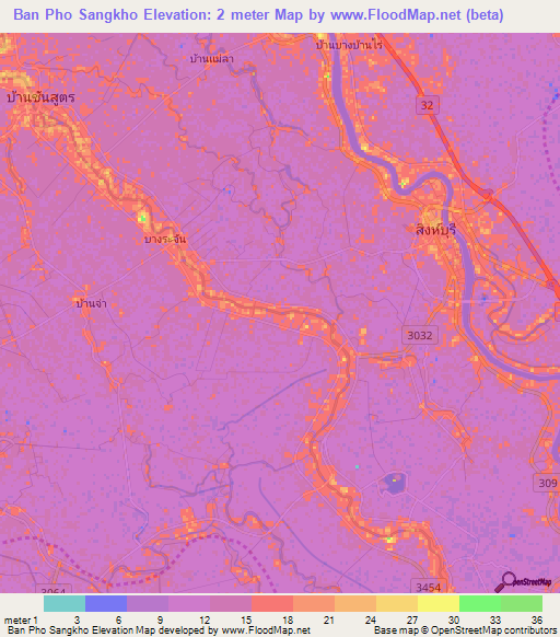 Ban Pho Sangkho,Thailand Elevation Map