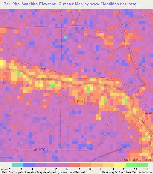 Ban Pho Sangkho,Thailand Elevation Map