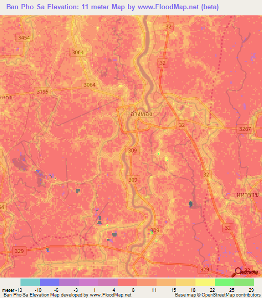 Ban Pho Sa,Thailand Elevation Map