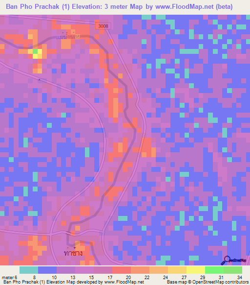 Ban Pho Prachak (1),Thailand Elevation Map