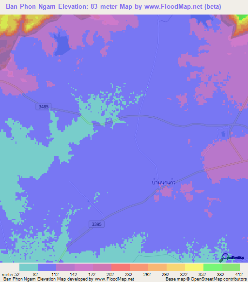 Ban Phon Ngam,Thailand Elevation Map