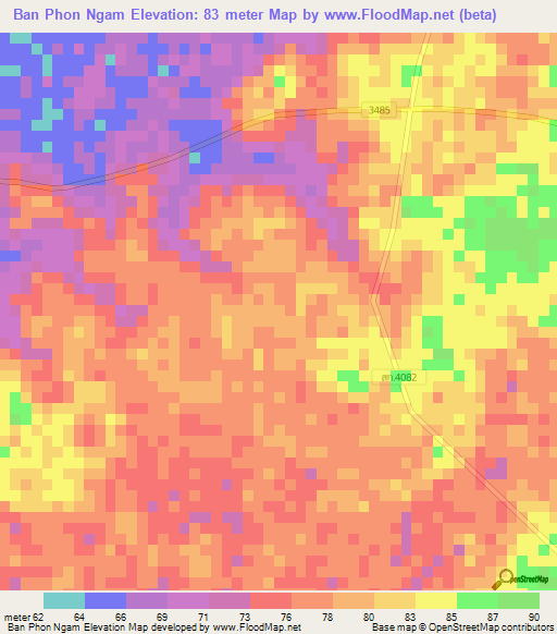 Ban Phon Ngam,Thailand Elevation Map
