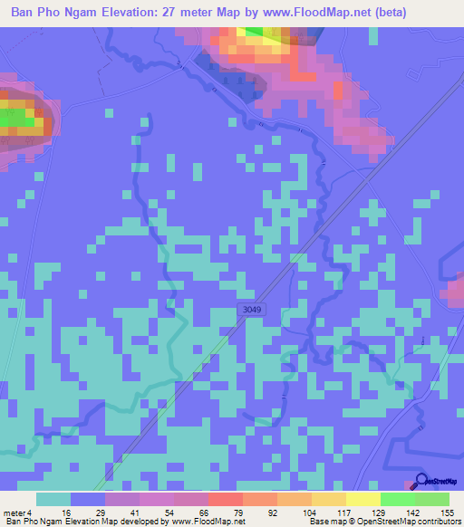 Ban Pho Ngam,Thailand Elevation Map
