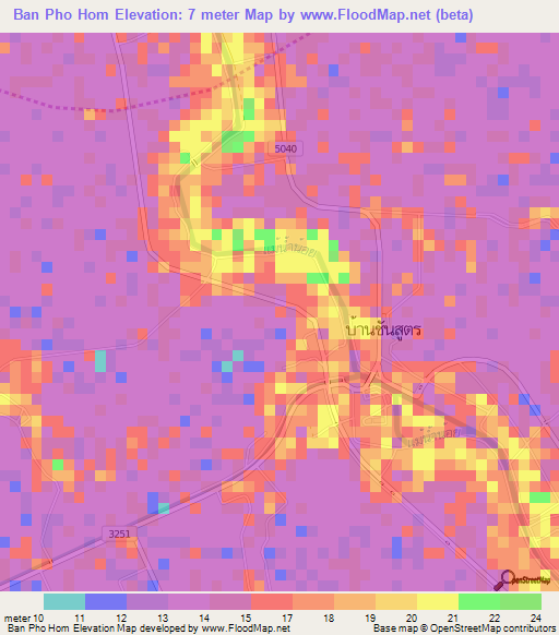 Ban Pho Hom,Thailand Elevation Map