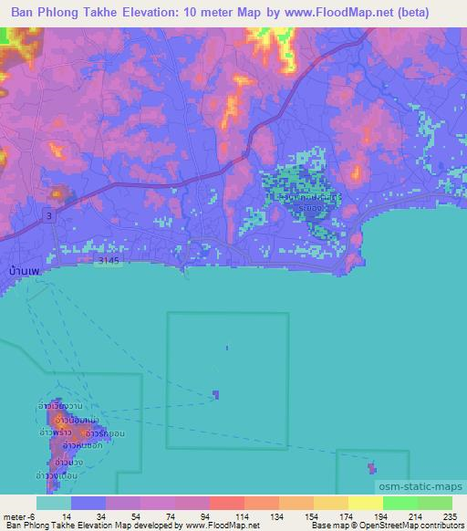 Ban Phlong Takhe,Thailand Elevation Map