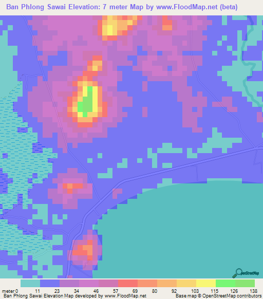 Ban Phlong Sawai,Thailand Elevation Map
