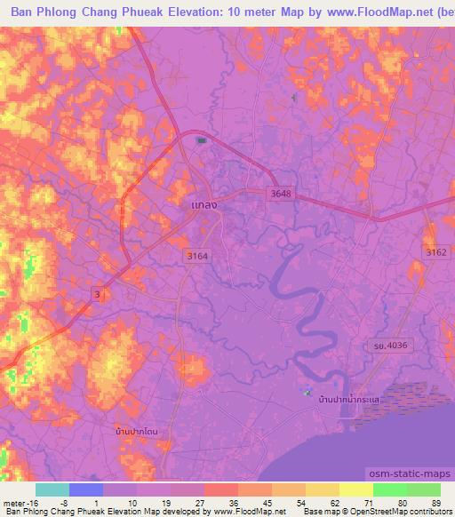 Ban Phlong Chang Phueak,Thailand Elevation Map