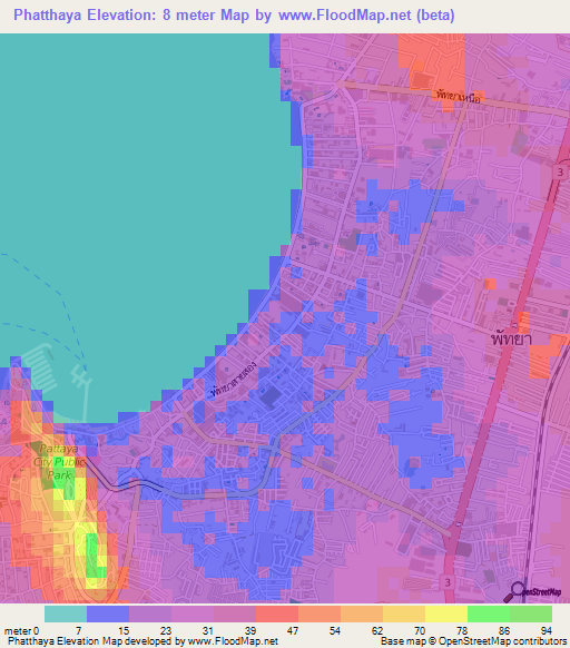 Phatthaya,Thailand Elevation Map