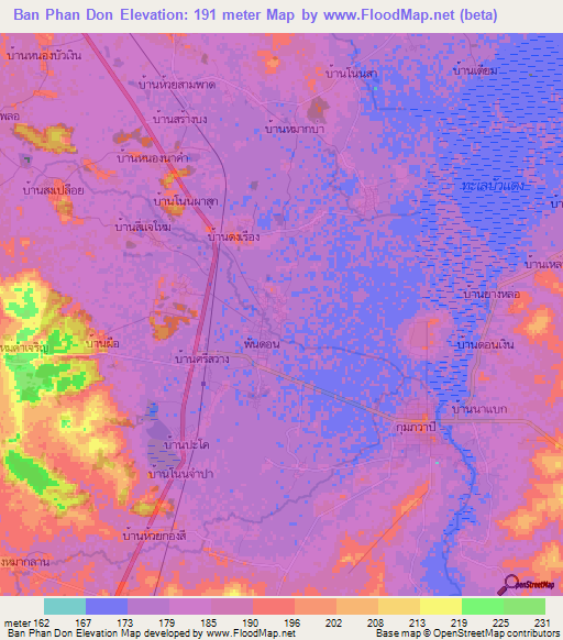 Ban Phan Don,Thailand Elevation Map