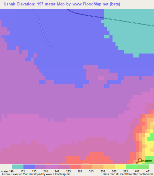 Ushak,Turkmenistan Elevation Map