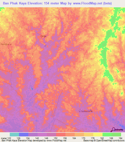 Ban Phak Kaya,Thailand Elevation Map