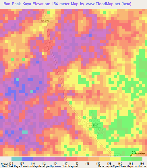 Ban Phak Kaya,Thailand Elevation Map