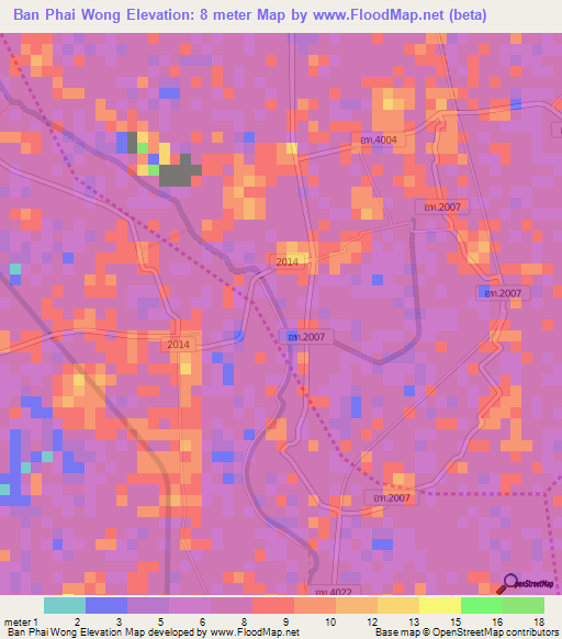 Ban Phai Wong,Thailand Elevation Map