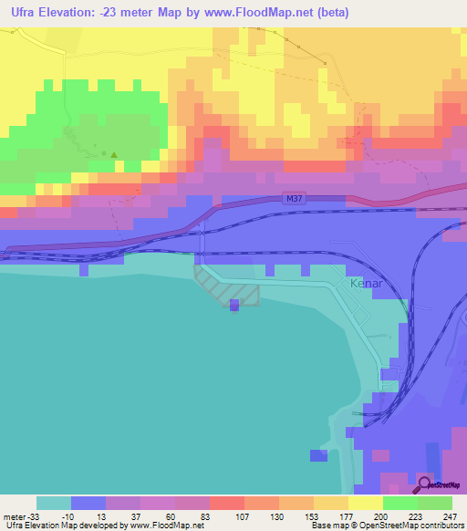 Ufra,Turkmenistan Elevation Map