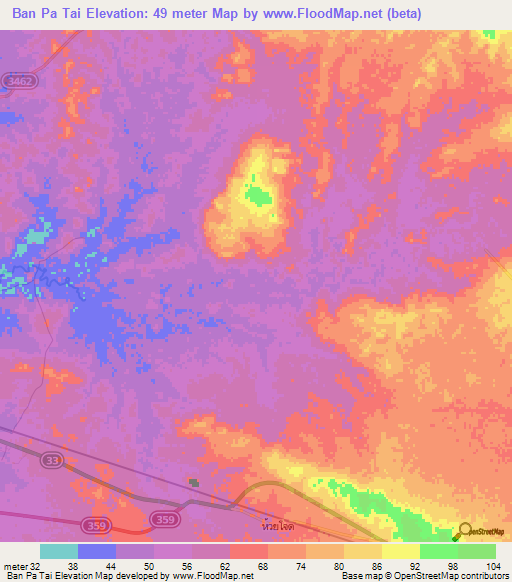 Ban Pa Tai,Thailand Elevation Map