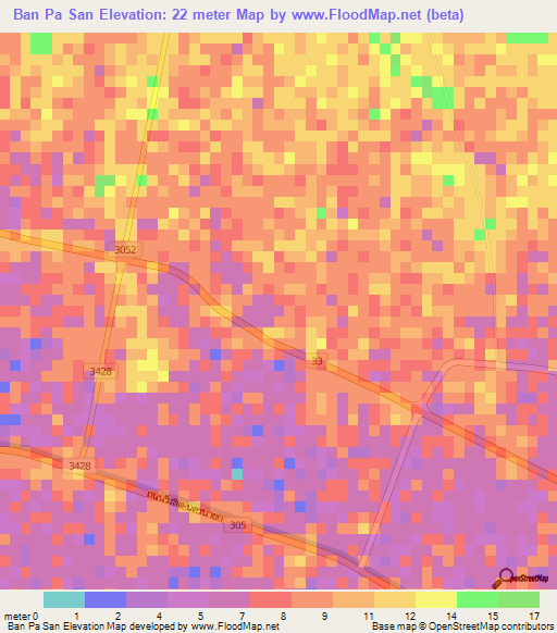 Ban Pa San,Thailand Elevation Map