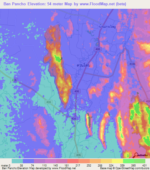 Ban Pancho,Thailand Elevation Map