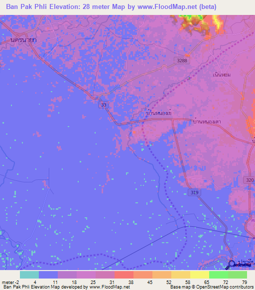 Ban Pak Phli,Thailand Elevation Map