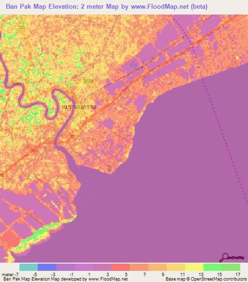 Ban Pak Map,Thailand Elevation Map