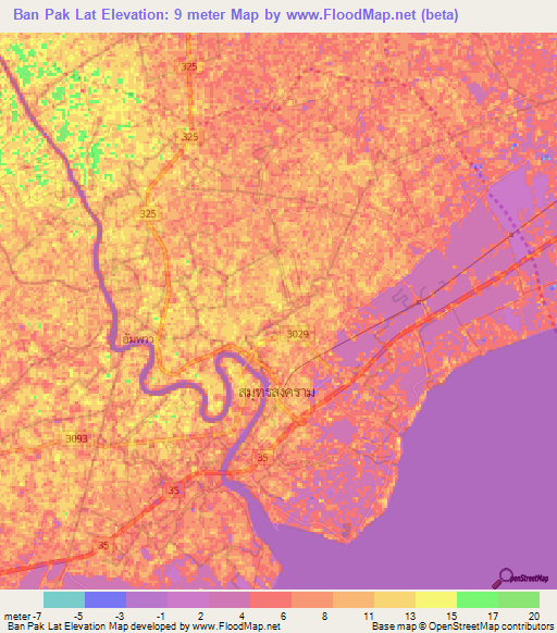 Ban Pak Lat,Thailand Elevation Map