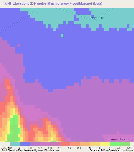 Tukli,Turkmenistan Elevation Map