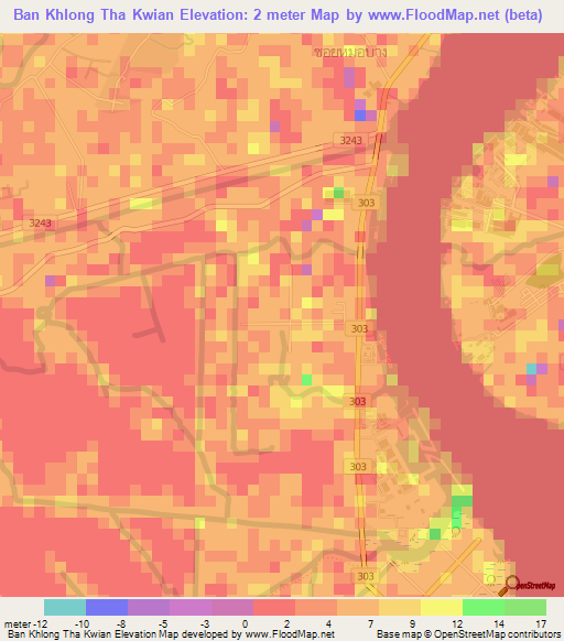 Ban Khlong Tha Kwian,Thailand Elevation Map
