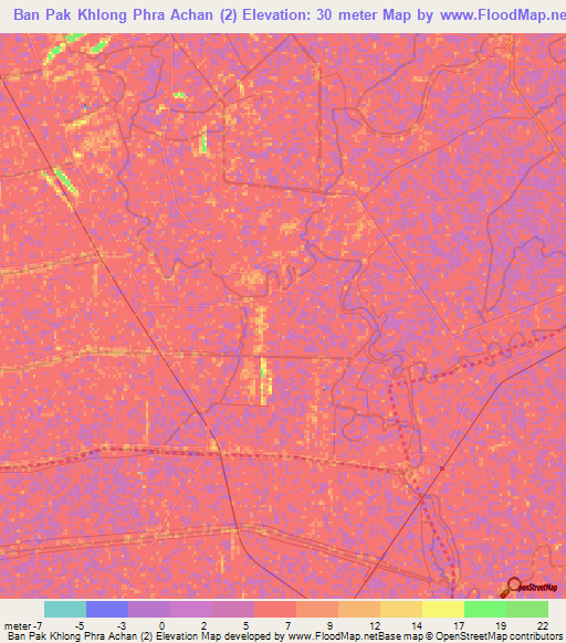 Ban Pak Khlong Phra Achan (2),Thailand Elevation Map