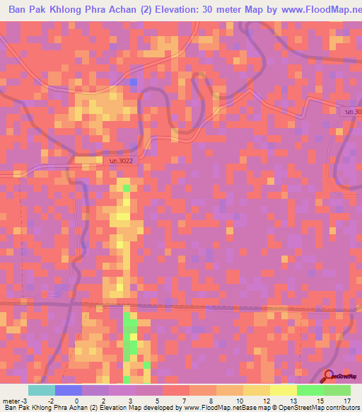 Ban Pak Khlong Phra Achan (2),Thailand Elevation Map