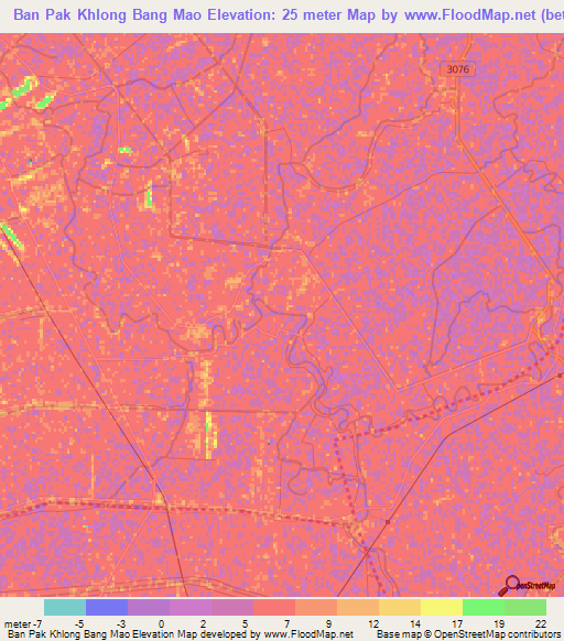 Ban Pak Khlong Bang Mao,Thailand Elevation Map