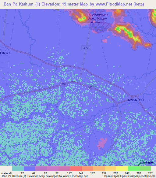 Ban Pa Kathum (1),Thailand Elevation Map