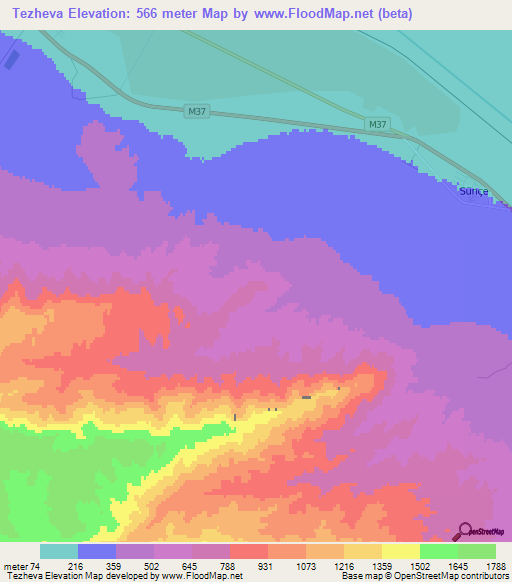 Tezheva,Turkmenistan Elevation Map