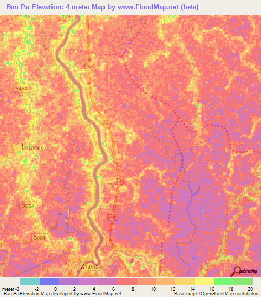 Ban Pa,Thailand Elevation Map
