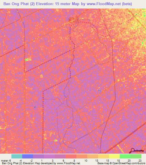 Ban Ong Phat (2),Thailand Elevation Map