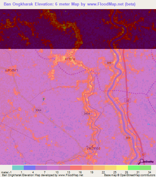 Ban Ongkharak,Thailand Elevation Map