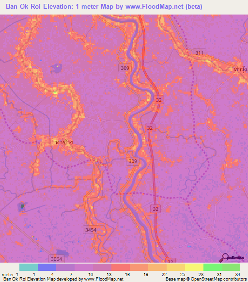 Ban Ok Roi,Thailand Elevation Map