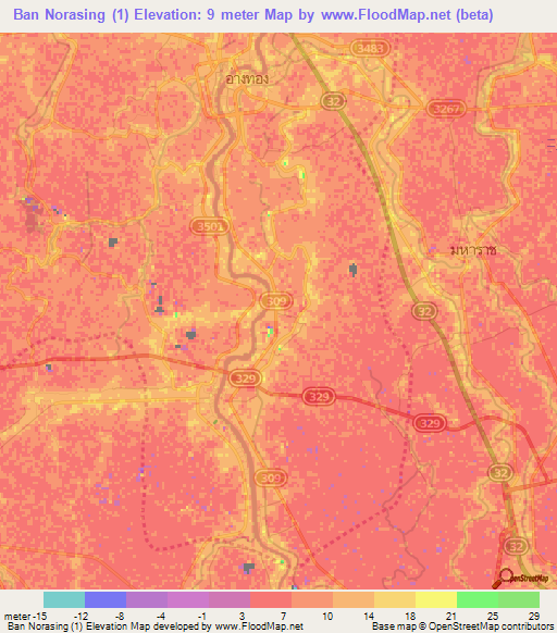 Ban Norasing (1),Thailand Elevation Map