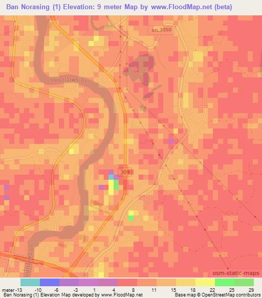 Ban Norasing (1),Thailand Elevation Map