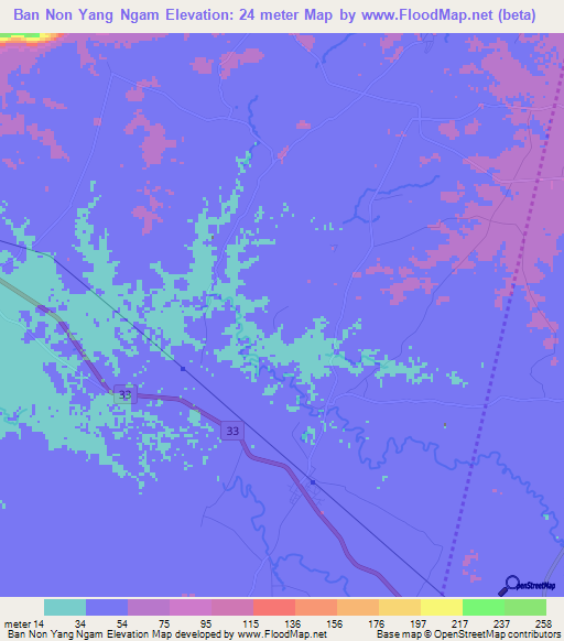 Ban Non Yang Ngam,Thailand Elevation Map