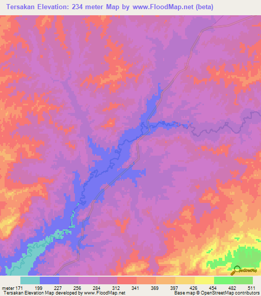 Tersakan,Turkmenistan Elevation Map