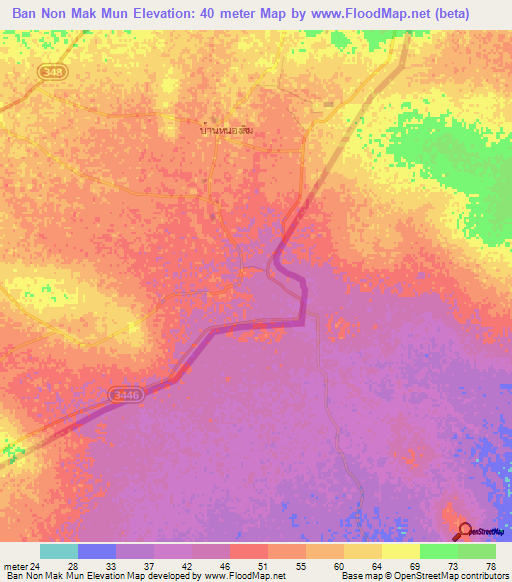 Ban Non Mak Mun,Thailand Elevation Map