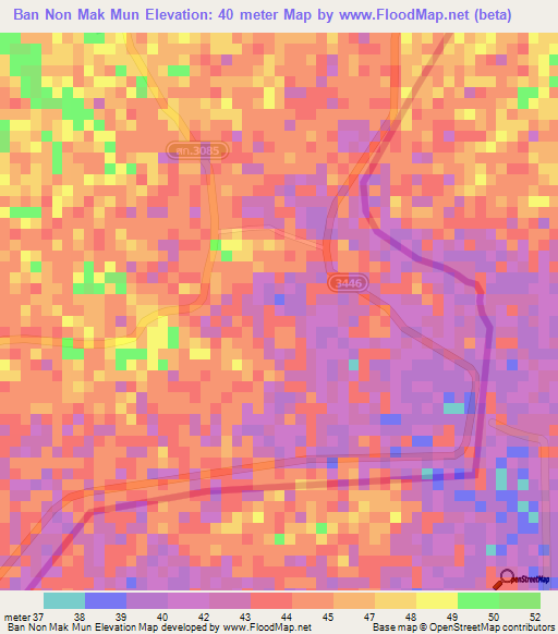 Ban Non Mak Mun,Thailand Elevation Map