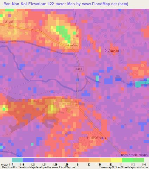 Ban Non Koi,Thailand Elevation Map