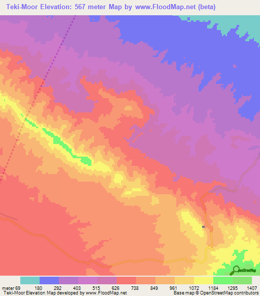 Teki-Moor,Turkmenistan Elevation Map